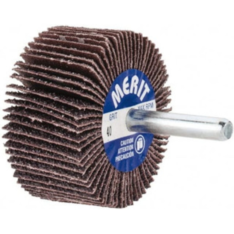Merit Abrasives 2 Diam x 1 Face Width, Coarse Aluminum Oxide Coated Mounted Flap Wheel 1/4 Shank Mount, 40 Grit, Cloth Backing, 25,000 Max RPM 08834137377 – 72373251
