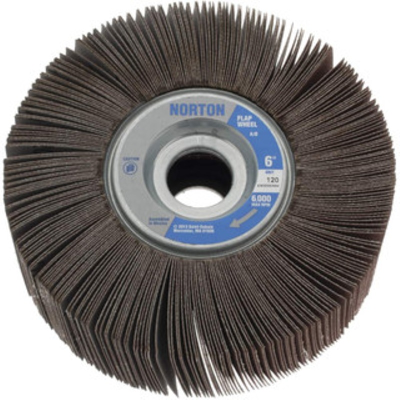 Norton 6 x 2 120 Grit Aluminum Oxide Unmounted Flap Wheel Coated, Fine Grade, 1 Center Hole, 6,200 Max RPM 63642502694 – 05099460