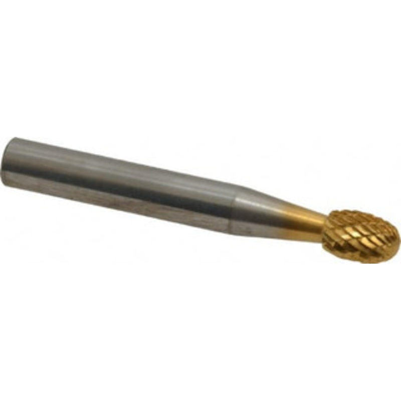 SGSPRO 1/4 Cut Diam, 1/4 Shank Diam, Carbide Double Cut Oval Burr Radius End, 2 OAL, 3/8 LOC, Titanium Nitride Finish 12965 – 01400860
