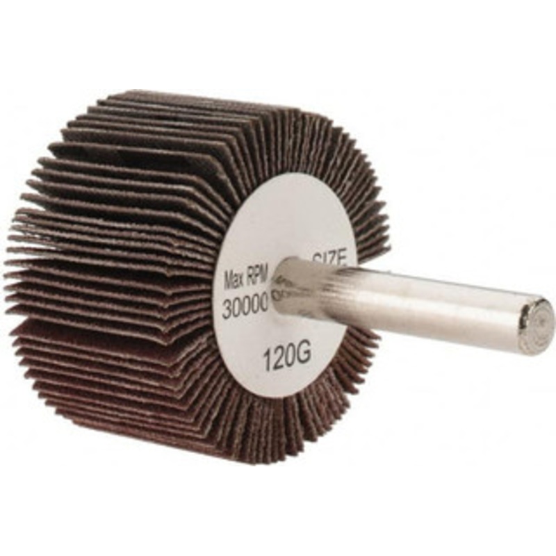 Tru-Maxx 1-1/2 Diam x 1 Face Width, Fine Aluminum Oxide Coated Mounted Flap Wheel 1/4 Shank Mount, 120 Grit, 30,000 Max RPM SZMFW4120 – 87661393