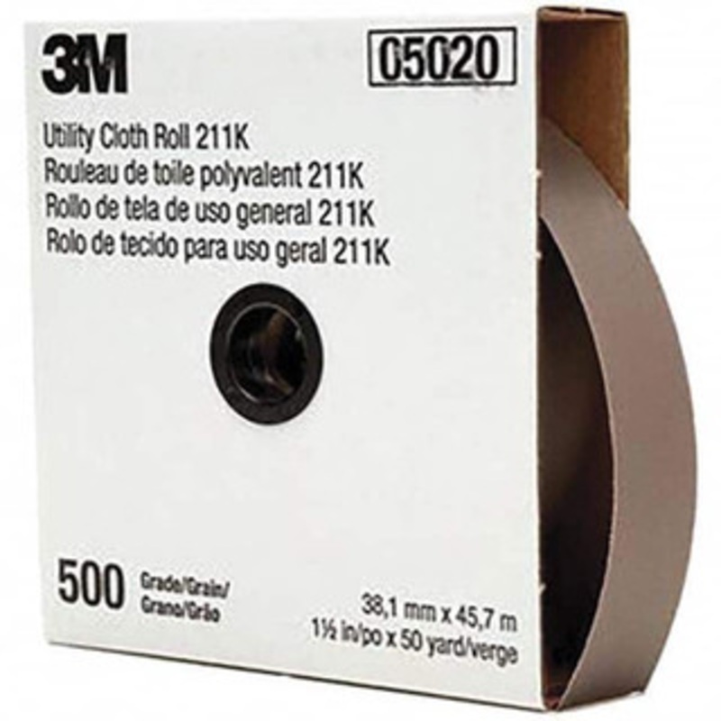 3M 1-1/2 x 50 Yd 500 Grit Aluminum Oxide Shop Roll Super Fine Grade, J Weighted Cloth Backing 7010308048 – 01653856