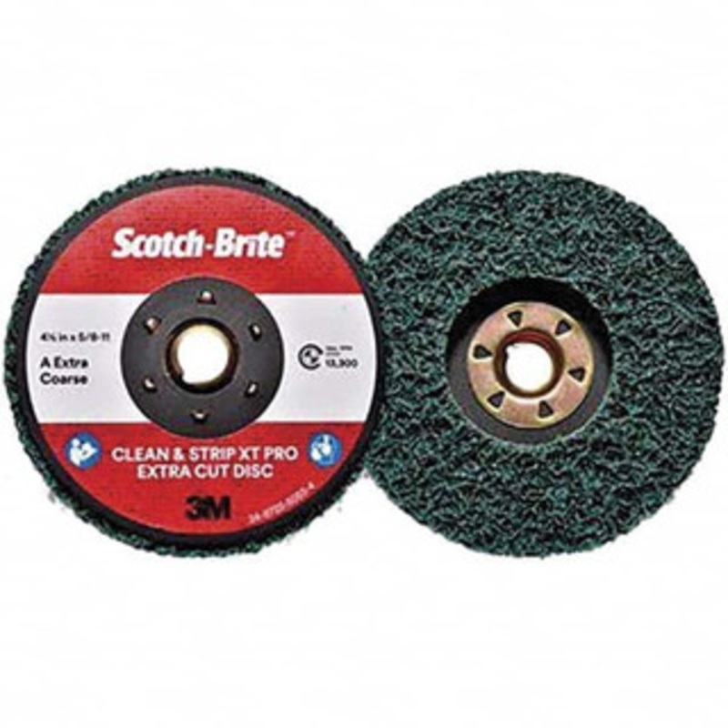 3M 4-1/2 Extra Coarse Grade Aluminum Oxide Deburring Disc 5/8-11 Threaded Center Hole, Quick Change Connection, Green, 13,300 Max RPM 7100175465 – 11030350