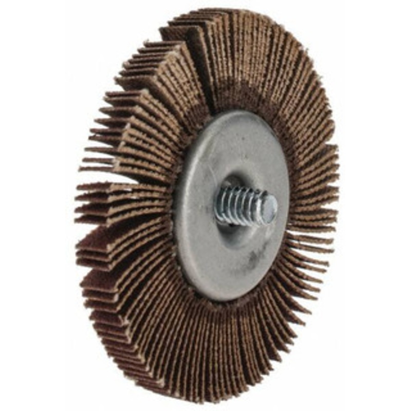 Merit Abrasives 2-1/2 Diam x 1/4 Face Width, Fine Aluminum Oxide Coated Mounted Flap Wheel 1/4-20 Threaded Mount, 120 Grit, Cloth Backing, 25,000 Max RPM 08834134003 – 72372220