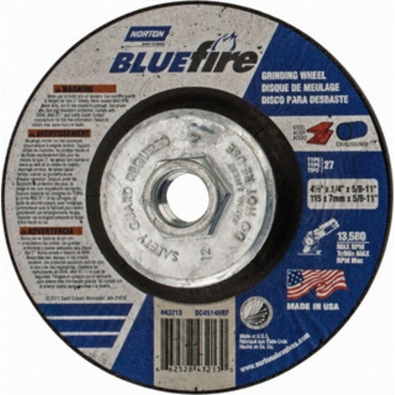 Norton 24 Grit, 4-1/2 Wheel Diam, 1/4 Wheel Thickness, Type 27 Depressed Center Wheel Zirconia Alumina, S Hardness, 13,580 Max RPM, Compatible with Angle Grinder 66252843213 – 59938324