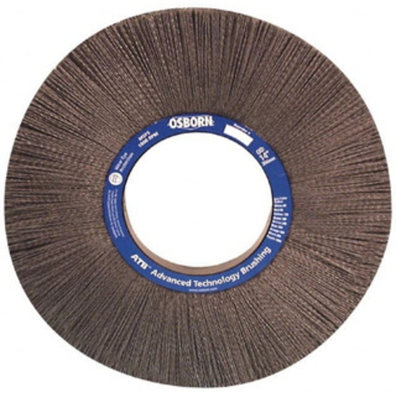 Osborn 14 OD, 5-1/4 Arbor Hole, Crimped Nylon Wheel Brush 1 Face Width, 3-5/8 Trim Length, 0.04 Filament Diam, 1,800 RPM 0004019500 – 01063395