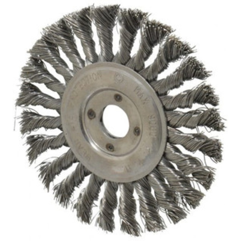 Value Collection 6 OD, 7/8 Arbor Hole, Knotted Steel Wheel Brush 1/2 Face Width, 1-1/2 Trim Length, 0.012 Filament Diam, 9,000 RPM S00651992 – 00651992