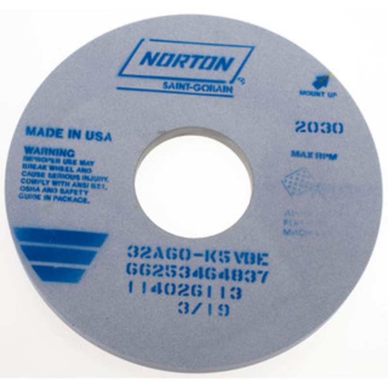 Norton 16 Diam x 5 Hole x 1 Wide Centerless & Cylindrical Grinding Wheel 60 Grit, Aluminum Oxide, Type 1, Medium Grade, Vitrified Bond, No Recess 66253464837 – 08979551
