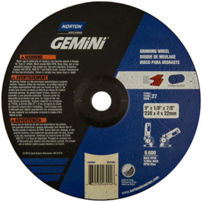 Norton 24 Grit, 9 Wheel Diam, 1/8 Wheel Thickness, 7/8 Arbor Hole, Type 27 Depressed Center Wheel Aluminum Oxide, 6,600 Max RPM, Compatible with Angle Grinder 66253048994 – 48547707