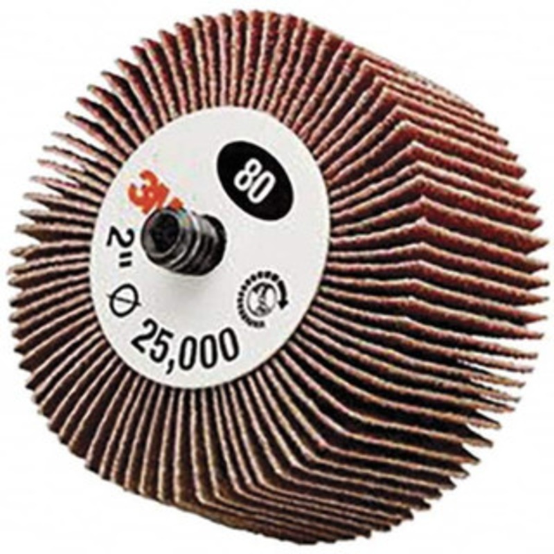 3M 2 Diam x 1 Face Width, Medium Aluminum Oxide Coated Mounted Flap Wheel 1/4 Shank Mount, 60 Grit, XE Weighted Cloth Backing, 25,000 Max RPM 7100178229 – 09288515
