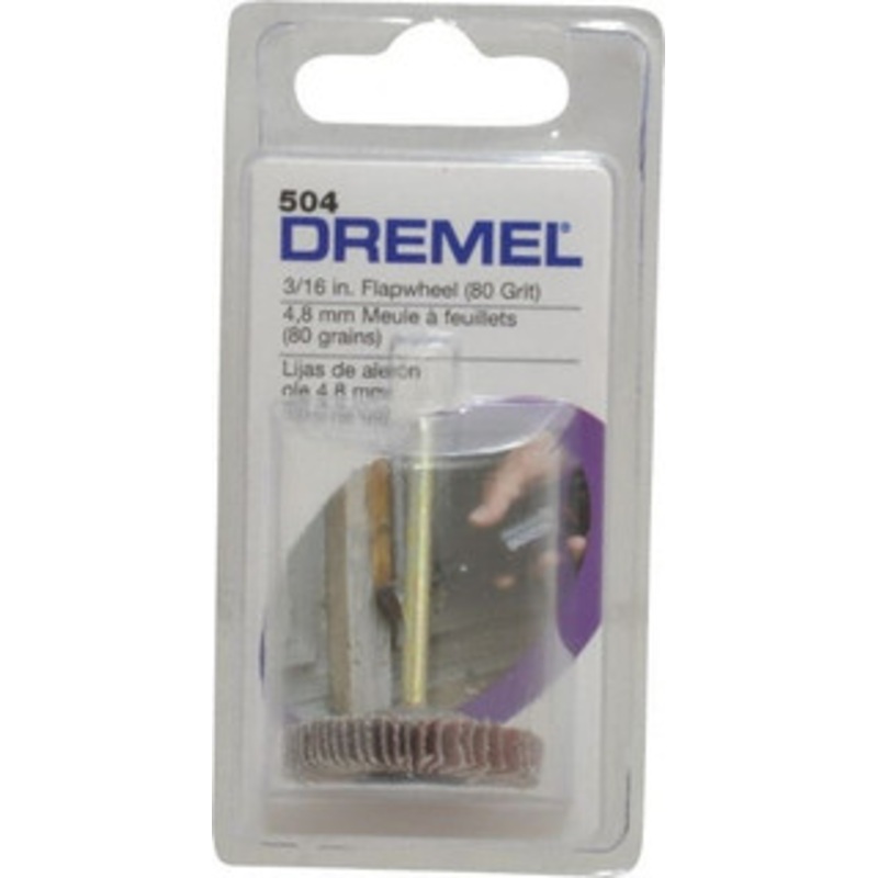 Dremel 3/16 Diam, Medium Aluminum Oxide Coated Mounted Flap Wheel 1/8 Shank Mount, 80 Grit 504 – 06633143