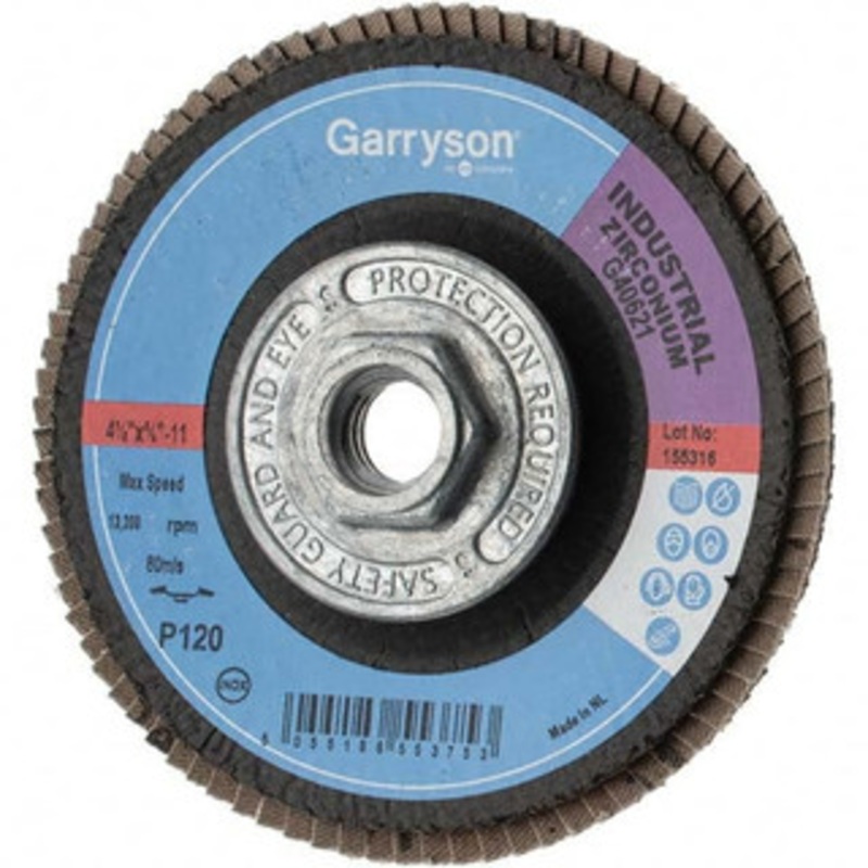 Value Collection 4-1/2 120 Grit 5/8-11 Center Hole Type 29 Zirconia Alumina Flap Disc Fine Grade, Coated, Arbor Attachment, 13,300 RPM BD-KP26248 – 43581099