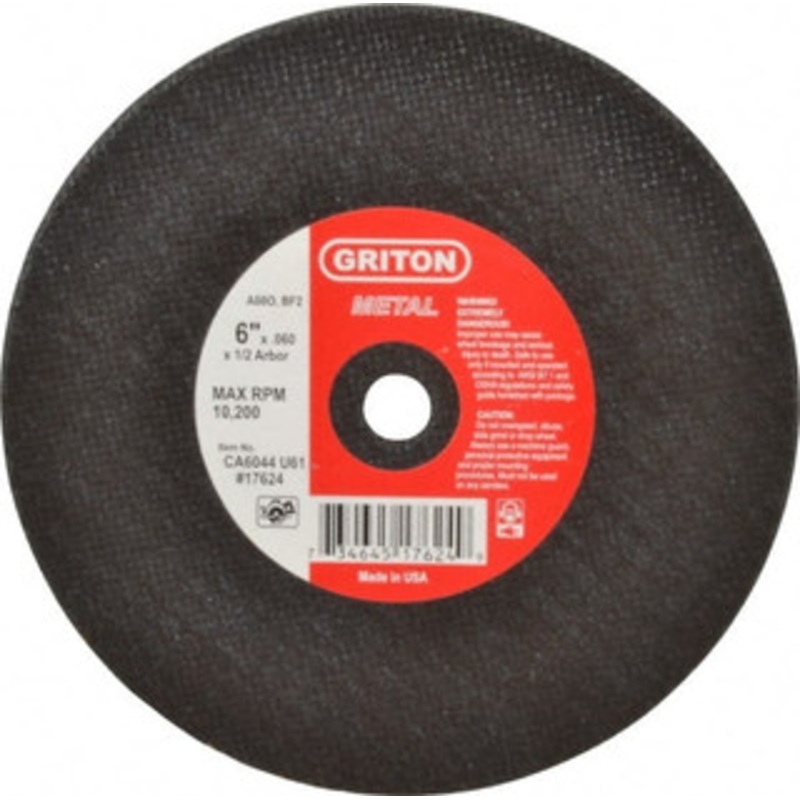 Value Collection 6 x 0.06, 1/2 Hole 60 Grit Aluminum Oxide Cutoff Wheel Medium Grade, Reinforced, 10,186 Max RPM, Use with Circular Saws CA6044U61 – 01102763