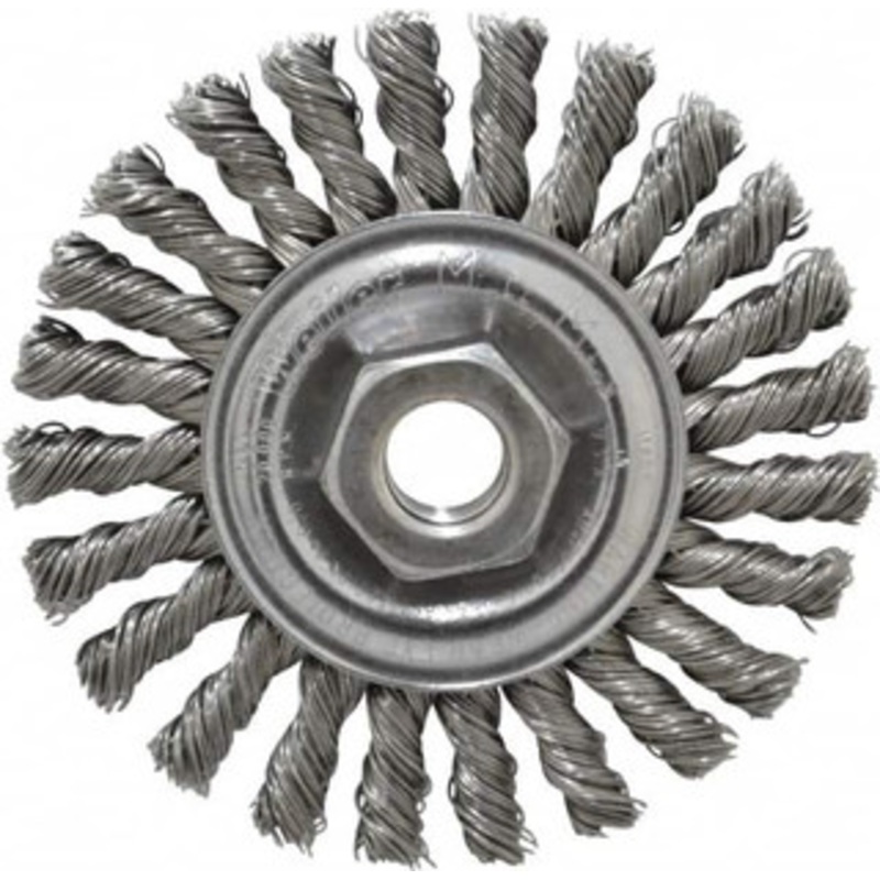 Weiler Abrasives 4 OD, 5/8-11 Arbor Hole, Knotted Steel Wheel Brush 1/4 Face Width, 7/8 Trim Length, 0.02 Filament Diam, 20,000 RPM 94672 – 03597473