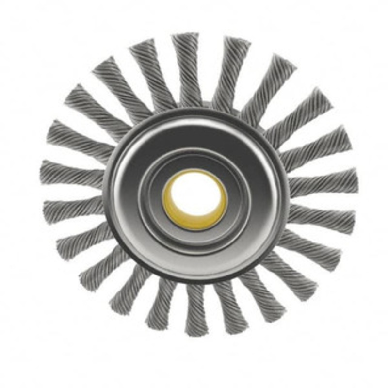 Osborn 4 OD, 5/8 Arbor Hole, Knotted Steel Wheel Brush 5/16 Face Width, 7/8 Trim Length, 0.014 Filament Diam, 20,000 RPM 0002673900 – 06082952