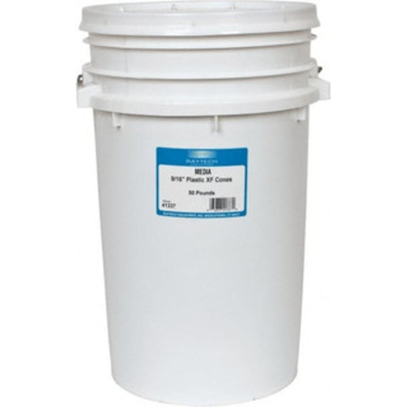 Raytech Plastic Carrier, No Abrasive, 9/16 Long x 9/16 High Cone Shaped Polishing Tumbling Media Straight Edge, Wet Operation, 55 Lb/Ft Density 41-337 – 09117458