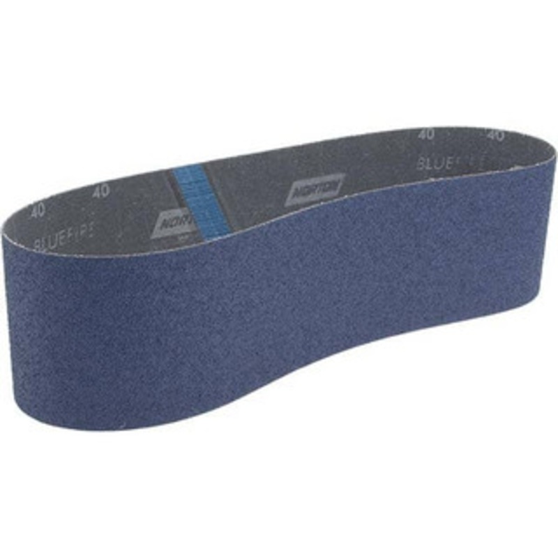 Norton 4 Wide x 36 OAL, 40 Grit, Zirconia Alumina Abrasive Belt Zirconia Alumina, Coarse, Coated, Y Weighted Cloth Backing, Series R821 78072723195 – 82104050
