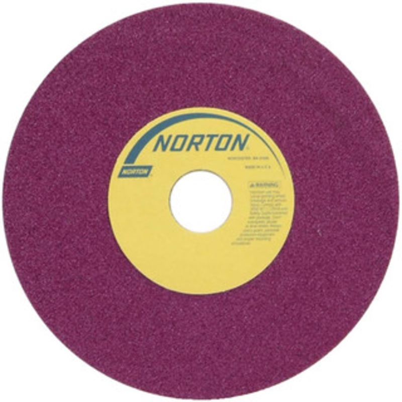 Norton 8 Diam x 1-1/4 Hole x 1/2 Thick, J Hardness, 46 Grit Surface Grinding Wheel Aluminum Oxide, Type 1, Coarse Grade, 3,600 Max RPM, Vitrified Bond, No Recess 69936662104 – 01363290
