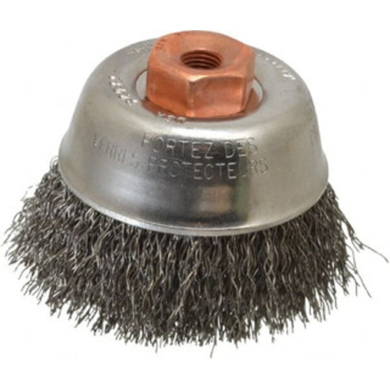 Osborn 2-3/4 Diam 3/8-24 Threaded Arbor Steel Fill Cup Brush Crimped Wire, 0.014 Wire Diam, 1 Trim, 14,000 Max RPM 0003240300 – 00221580