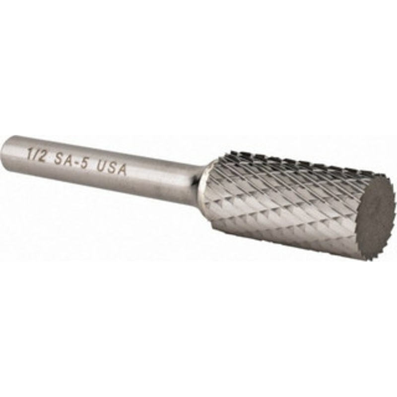 Atrax 1/2 Cut Diam, 1/4 Shank Diam, Carbide Double Cut Cylinder Burr Flat End, 2-3/4 OAL, 1 LOC SA-5DC-ATX – 85285468