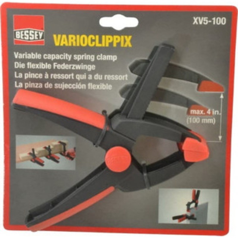 Bessey 4 Jaw Opening Capacity, 2 Throat Depth, Single Variable Jaw, Spring Clamp Plastic Body, Plastic Handle, Plastic Tip, 6-1/2 OAL XV5-100 – 86456597