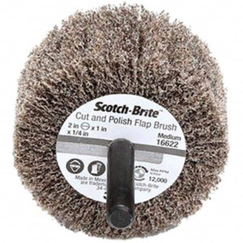 3M 2 Diam x 1 Face Width, Medium Aluminum Oxide Nonwoven Mounted Flap Wheel 1/4 Shank Mount, 12,000 Max RPM 7000121151 – 01608686