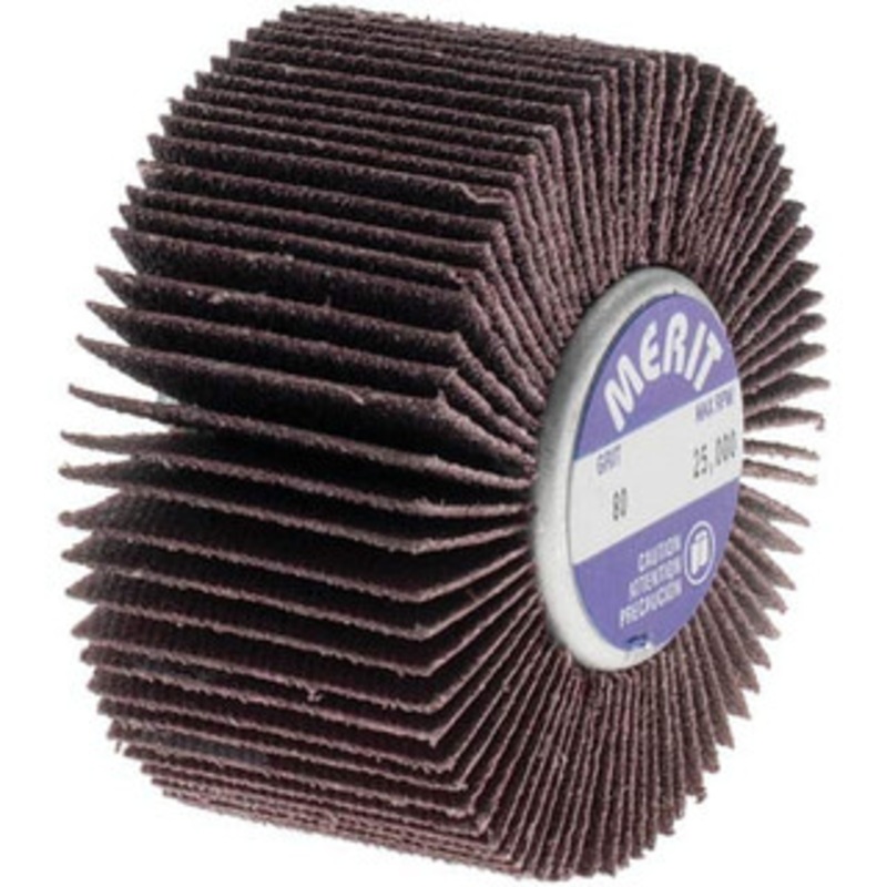 Merit Abrasives 2 Diam x 1 Face Width, Medium Ceramic Alumina Coated Mounted Flap Wheel 1/4-20 Threaded Mount, 80 Grit, Cloth Backing, 25,000 Max RPM 08834133016 – 00542795