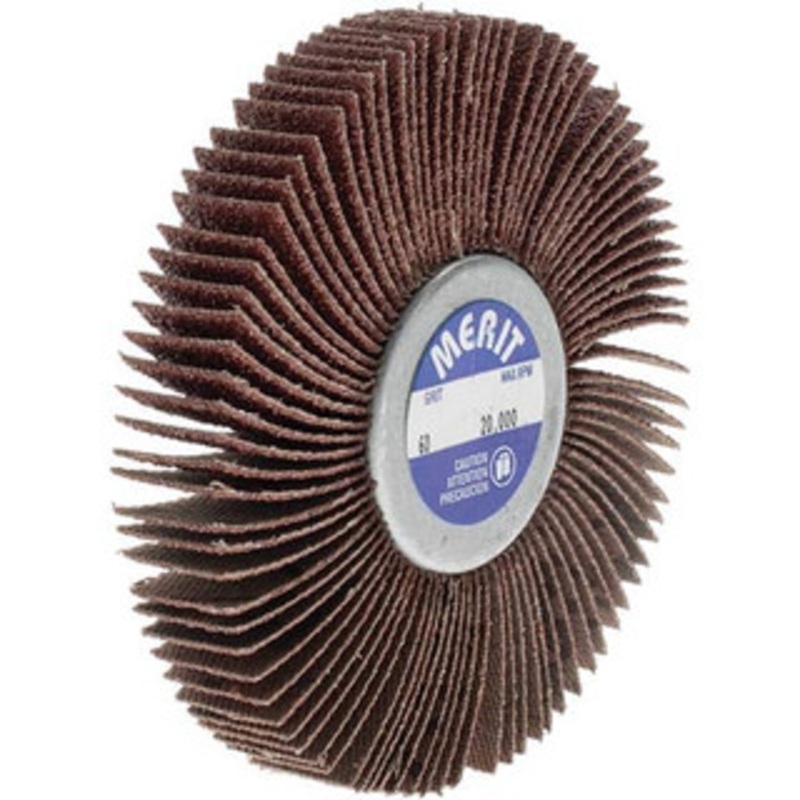Merit Abrasives 3 Diam x 1/2 Face Width, Medium Ceramic Alumina Coated Mounted Flap Wheel 1/4-20 Threaded Mount, 60 Grit, Cloth Backing, 20,000 Max RPM 08834135001 – 00542829