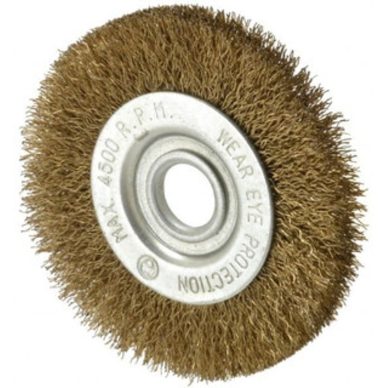 Value Collection 3 OD, 1/2 Arbor Hole, Crimped Brass-Coated Steel Wheel Brush 3/8 Face Width, 5/8 Trim Length, 0.007 Filament Diam, 4,500 RPM S04065074 – 04065074