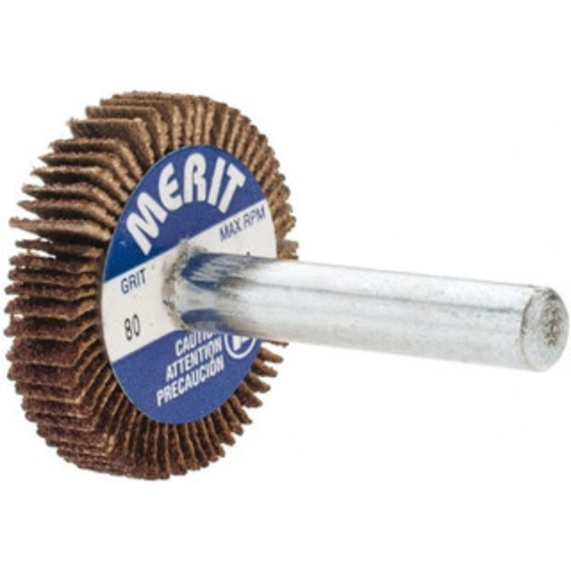 Merit Abrasives 1-3/16 Diam x 1/4 Face Width, Medium Aluminum Oxide Coated Mounted Flap Wheel 1/4 Shank Mount, 80 Grit, Cloth Backing, 25,000 Max RPM 08834137601 – 72373517