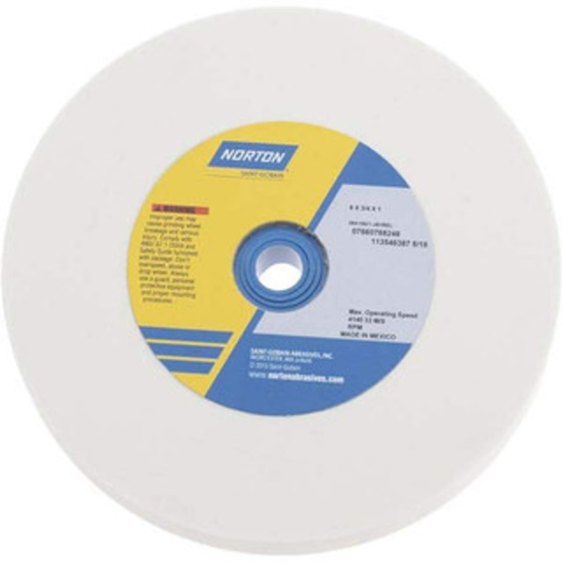 Norton 150 Grit Aluminum Oxide Bench & Pedestal Grinding Wheel 6 Diam x 1 Hole x 3/4 Thick, 4140 Max RPM, J Hardness, Very Fine Grade , Vitrified Bond 07660788248 – 07554611