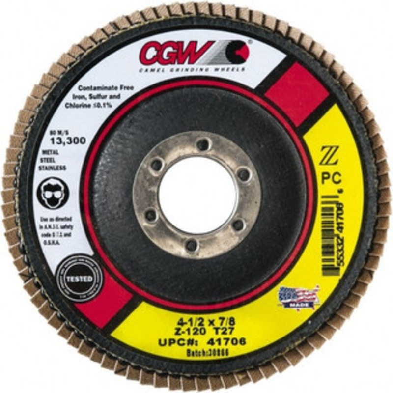 CGW Abrasives 4-1/2 40 Grit 5/8-11 Center Hole Type 29 Zirconia Alumina Flap Disc Medium Grade, Coated, Arbor Attachment, Poly Cotton Backing, 13,300 RPM 41732 – 48966485