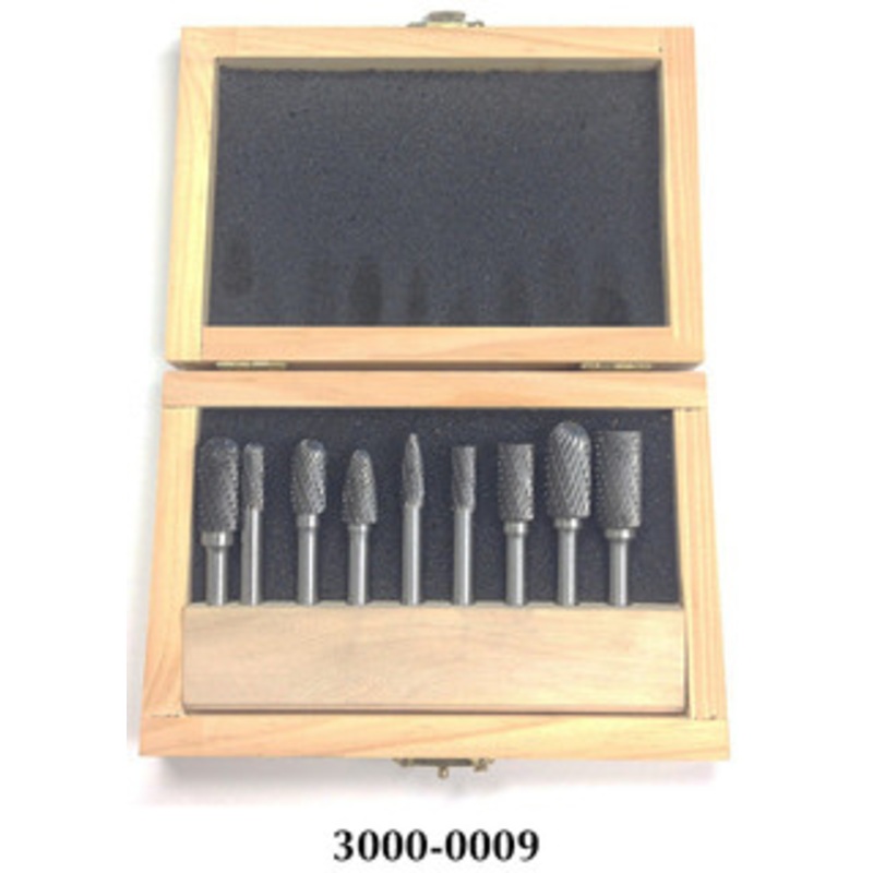Precise 9 Piece 1/4 Shank Double Cut Carbide Burr Set – 3000-0009