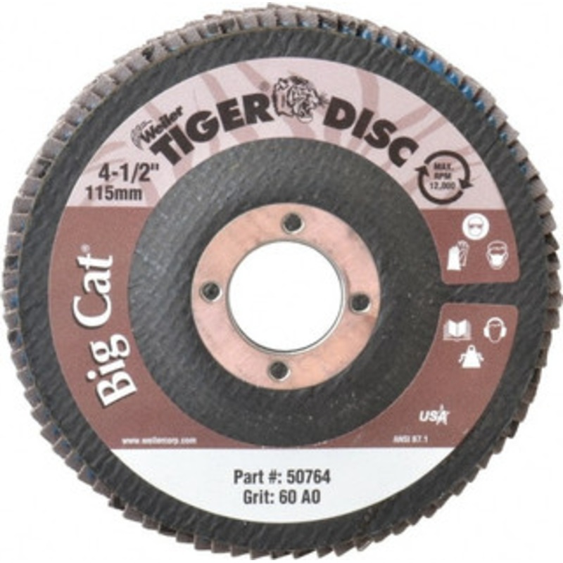 Weiler Abrasives 4-1/2 60 Grit 7/8 Center Hole Type 27 Aluminum Oxide Flap Disc Medium Grade, Coated, Arbor Attachment, Phenolic Backing, 12,000 RPM 96257 – 00094839