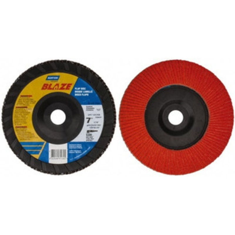 Norton 7 60 Grit 7/8 Center Hole Type 27 Ceramic Flap Disc Medium Grade, Coated, Arbor Attachment, Plastic Backing 66254461060 – 42065268