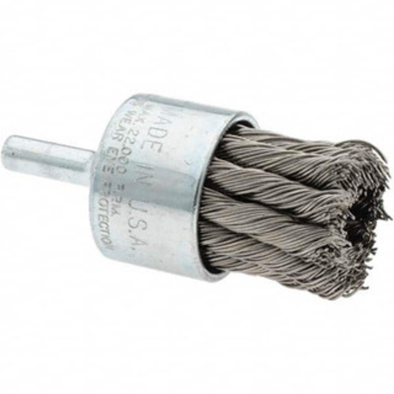 Weiler Abrasives 1-1/8 Diam Stainless Steel Knotted End Brush 7/8 Trim Length, 1/4 Shank Diam, 22,000 Max RPM 90379 – 64713027