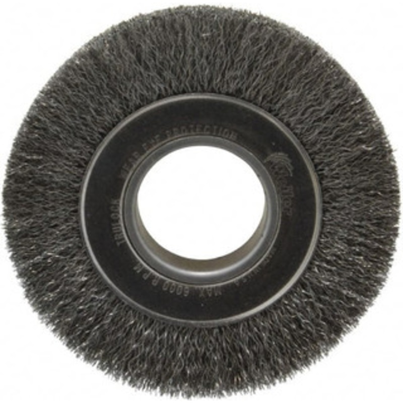 Weiler Abrasives 6 OD, 2 Arbor Hole, Crimped Steel Wheel Brush 1 Face Width, 1-1/8 Trim Length, 0.0104 Filament Diam, 6,000 RPM 93620 – 03596913