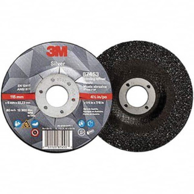 3M Depressed-Center Wheels, Wheel Diameter (Inch): 4-1/2, Wheel Thickness (Decimal Inch): 0.2500, Grade: Coarse/Medium, Hole Size (Inch): 7/8, Connector Type: Eyelet, Wheel Type Number: Type 27 7100141079 – 46516597