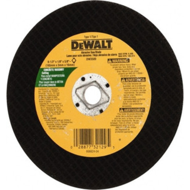 DeWALT 6-1/2 x 1/8, 5/8 Hole Silicon Carbide Cutoff Wheel Reinforced, 9,400 Max RPM, Use with Circular Saws DW3509 – 04063749