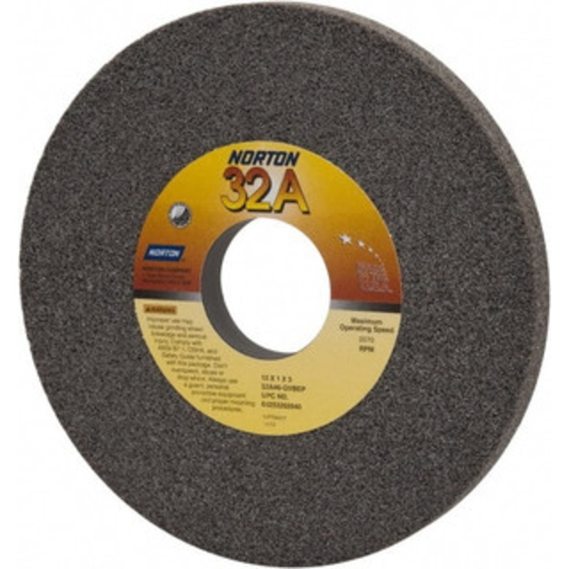 Norton 12 Diam x 3 Hole x 1 Thick, G Hardness, 46 Grit Surface Grinding Wheel Aluminum Oxide, Type 1, Coarse Grade, 2,070 Max RPM, Vitrified Bond, No Recess 66253262840 – 05988019