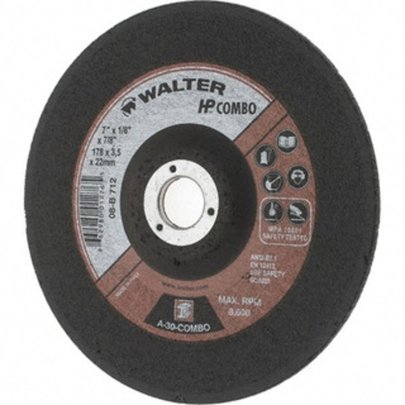 Value Collection 30 Grit, 7 Wheel Diam, 1/8 Wheel Thickness, 7/8 Arbor Hole, Type 27 Depressed Center Wheel Aluminum Oxide, Resinoid Bond, 8,600 Max RPM BD-W08B712 – 43580398