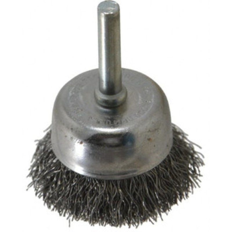 Made in USA 1-3/4 Diam 1/4 Shank Steel Fill Cup Brush Crimped Wire, 0.0118 Wire Diam, 3/4 Trim, 13,000 Max RPM PB32830 – 03541083