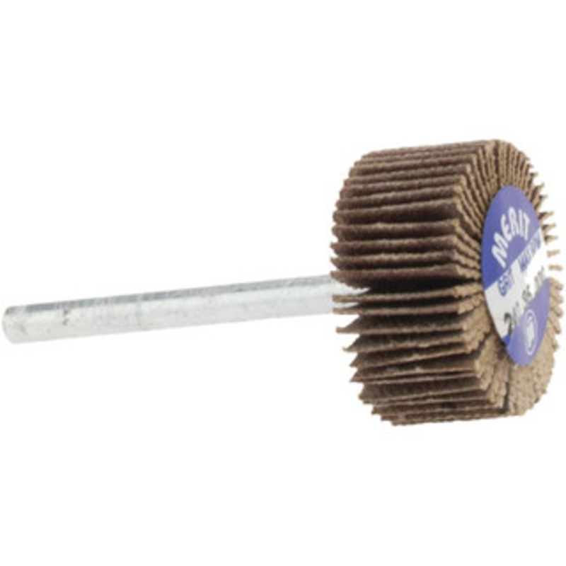 Merit Abrasives 3/4 Diam x 3/8 Face Width, Very Fine Aluminum Oxide Coated Mounted Flap Wheel 1/8 Shank Mount, 240 Grit, Cloth Backing, 35,000 Max RPM 08834137564 – 84400803