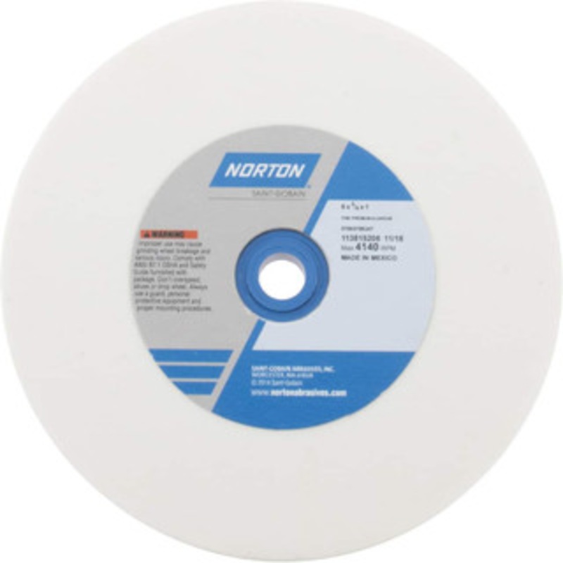 Norton 100 Grit Aluminum Oxide Bench & Pedestal Grinding Wheel 6 Diam x 1 Hole x 3/4 Thick, 4140 Max RPM, J Hardness, Fine Grade , Vitrified Bond 07660788247 – 62391800