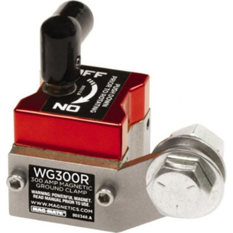 Mag-Mate 300 Amps Grounding Capacity, 2-3/4 High, Rare Earth Magnetic Welding & Fabrication Ground Clamp 150 Lb Average Pull Force, Square Magnet, Zinc Plated Steel Stud, Compatible with Flat & Round Surfaces WG300R – 59270058