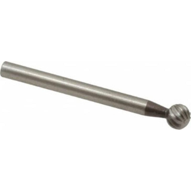 Made in USA 3/16 Cut Diam, 1/8 Shank Diam, High Speed Steel Single Cut Ball Burr Radius End, 1-1/2 OAL, 3/16 LOC H-31 – 00439315