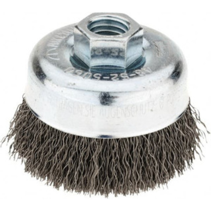 Milwaukee 3 Diam 5/8-11 Threaded Arbor Steel Fill Cup Brush Crimped Wire, 0.014 Wire Diam, 7/8 Trim, 12,000 Max RPM 48-52-5060 – 97120471