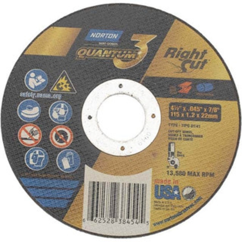 Norton 4-1/2 x 0.045, 7/8 Hole 36 Grit Ceramic Alumina Cutoff Wheel Coarse, 13,580 Max RPM, Use with Angle Grinders 66252838454 – 31584741