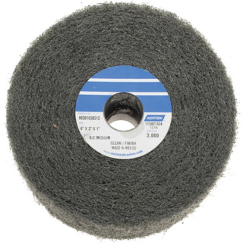 Norton 6 Diam, 3 Face Width, 1 Center Hole, Medium Grade, Silicon Carbide Deburring Wheel Convolute, Medium Density 4 Grade, 3,000 RPM 66261058512 – 70493051