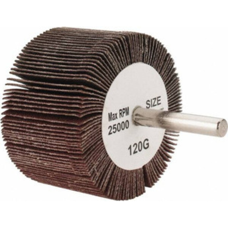 Tru-Maxx 2-1/2 Diam x 1-1/2 Face Width, Fine Aluminum Oxide Coated Mounted Flap Wheel 1/4 Shank Mount, 120 Grit, 25,000 Max RPM SZMTD1120 – 87661310