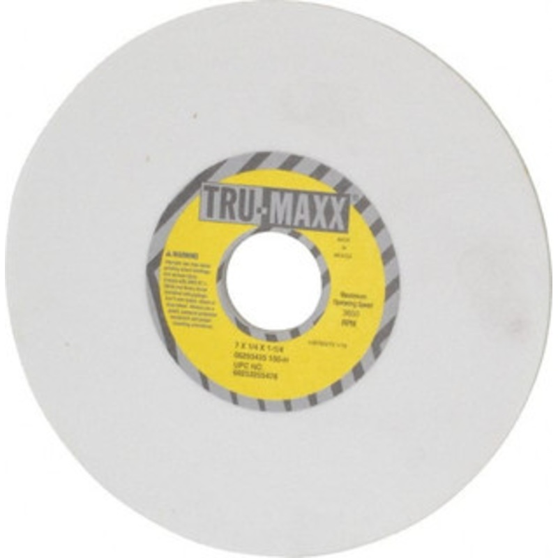 Tru-Maxx 7 Diam x 1-1/4 Hole x 1/4 Thick, H Hardness, 100 Grit Surface Grinding Wheel Aluminum Oxide, Type 1, Fine Grade, 3,600 Max RPM, Vitrified Bond, No Recess 66253255476 – 06293435
